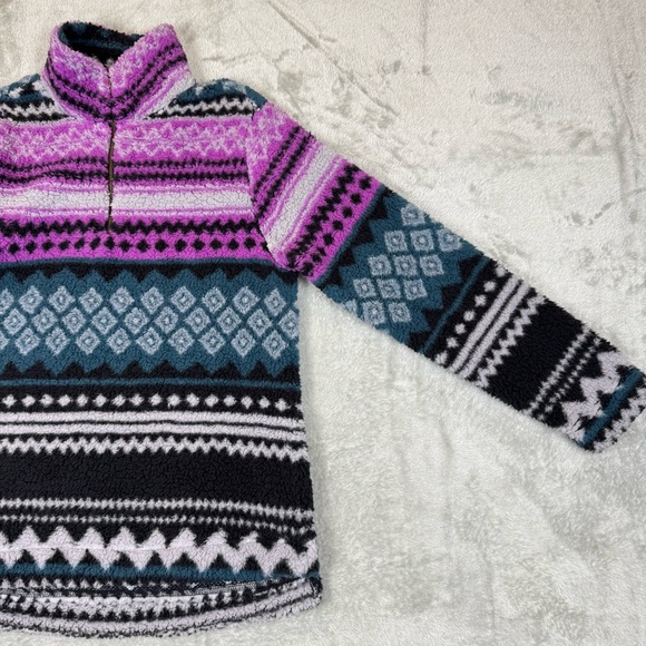 Wrangler 1/4 Zip Sherpa Fleece Pullover Quarter Zip Aztec Print Small Western - Picture 4 of 7